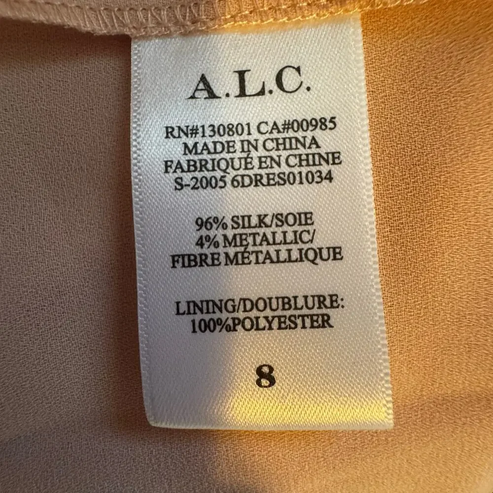 A.L.C. Kaia Halter Neck Blush Smocked Silk Metallic Midi Dress Size 8 NWT - Picture 9 of 10